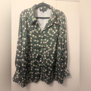 Eloquii Green Geometric Button-Front Blouse with matching pants